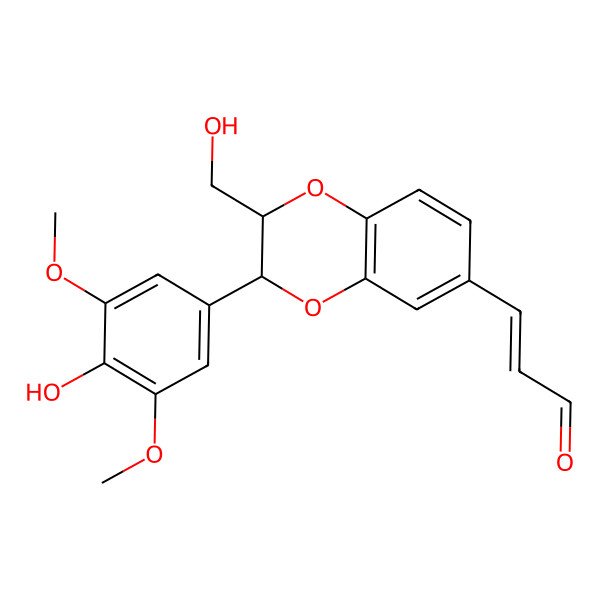 2D Structure of (E)-3-[(2S,3S)-2-(Hydroxymethyl)-3-(3,5-dimethoxy-4-hydroxyphenyl)-2,3-dihydro-1,4-benzodioxin-6-yl]propenal