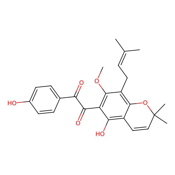 2D Structure of 1-[5-Hydroxy-7-methoxy-2,2-dimethyl-8-(3-methylbut-2-enyl)chromen-6-yl]-2-(4-hydroxyphenyl)ethane-1,2-dione