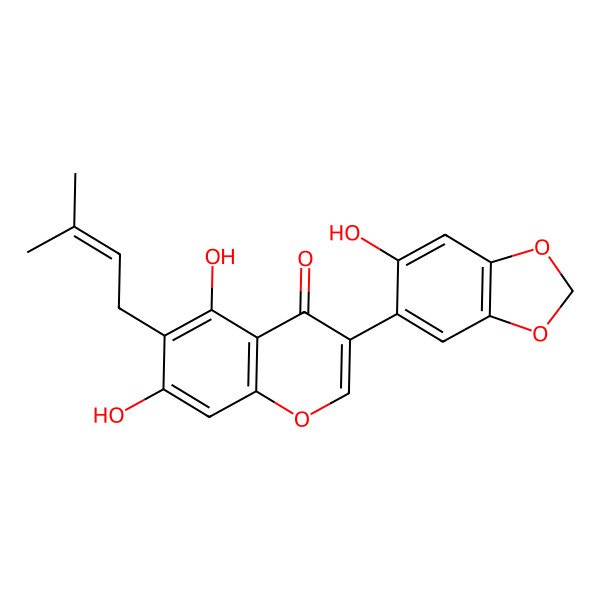 2D Structure of 5,7-Dihydroxy-3-(6-hydroxy-1,3-benzodioxol-5-yl)-6-(3-methylbut-2-enyl)chromen-4-one 2D Structure of 5,7-Dihydroxy-3-(6-hydroxy-1,3-benzodioxol-5-yl)-6-(3-methylbut-2-enyl)chromen-4-one