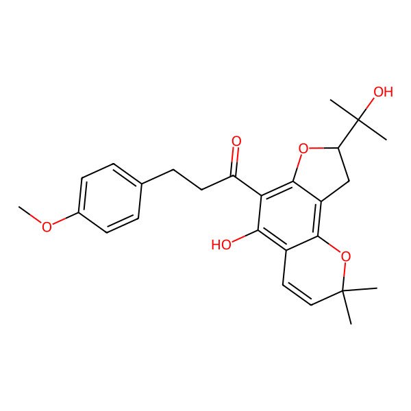 2D Structure of 1-[5-Hydroxy-8-(2-hydroxypropan-2-yl)-2,2-dimethyl-8,9-dihydrofuro[2,3-h]chromen-6-yl]-3-(4-methoxyphenyl)propan-1-one