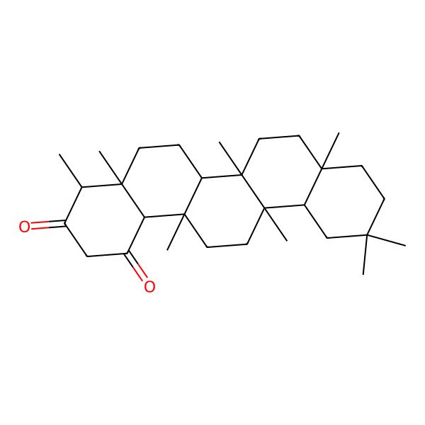 2D Structure of (4R,4aR,6aS,6aS,6bR,8aR,12aR,14aR,14bS)-4,4a,6a,6b,8a,11,11,14a-octamethyl-5,6,6a,7,8,9,10,12,12a,13,14,14b-dodecahydro-4H-picene-1,3-dione