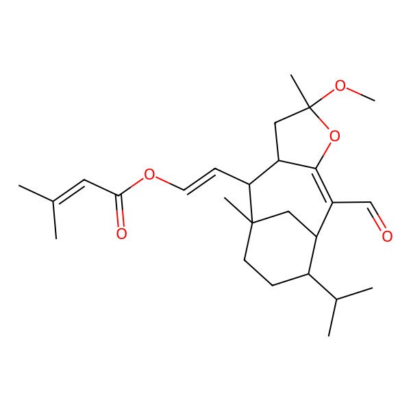 2D Structure of [(E)-2-[(1S,5S,7R,8S,9S,12S)-2-formyl-5-methoxy-5,9-dimethyl-12-propan-2-yl-4-oxatricyclo[7.3.1.03,7]tridec-2-en-8-yl]ethenyl] 3-methylbut-2-enoate