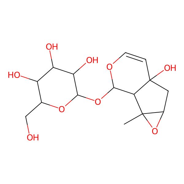 2D Structure of (2R,3S,4S,5R,6S)-2-(hydroxymethyl)-6-[[(1S,2R,4S,6S,10S)-6-hydroxy-2-methyl-3,9-dioxatricyclo[4.4.0.02,4]dec-7-en-10-yl]oxy]oxane-3,4,5-triol