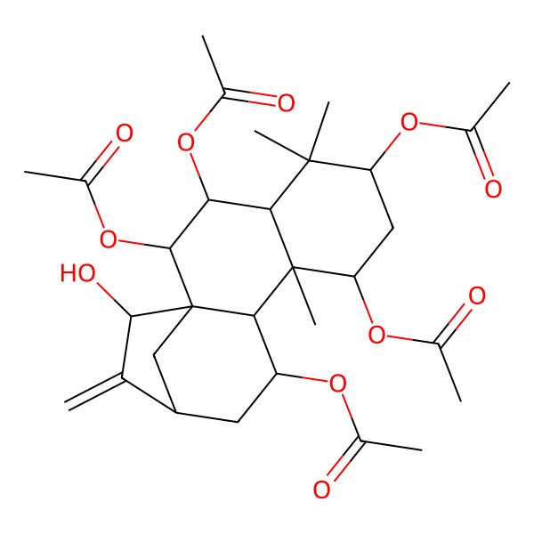 2D Structure of [(1S,2R,3R,4R,6S,8S,9S,10S,11S,13S,15R)-2,3,6,8-tetraacetyloxy-15-hydroxy-5,5,9-trimethyl-14-methylidene-11-tetracyclo[11.2.1.01,10.04,9]hexadecanyl] acetate