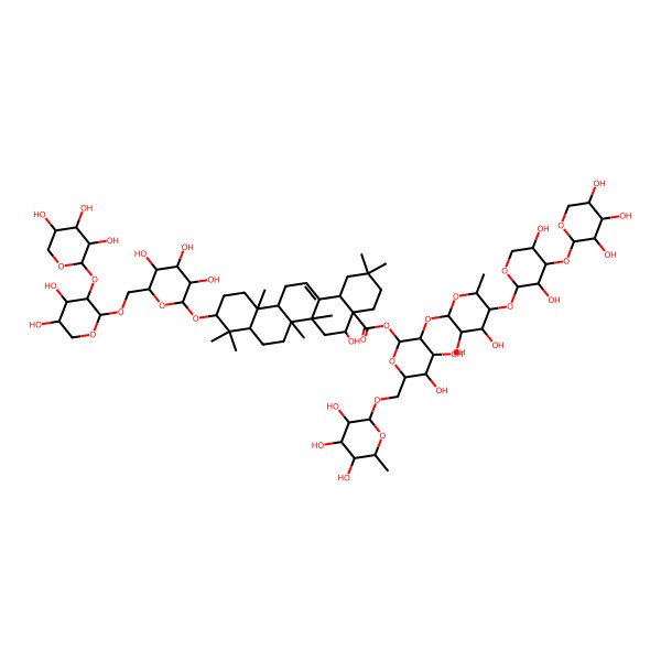 2D Structure of [(2S,3R,4S,5S,6R)-3-[(2S,3R,4S,5R,6S)-5-[(2S,3R,4S,5R)-3,5-dihydroxy-4-[(2S,3R,4S,5R)-3,4,5-trihydroxyoxan-2-yl]oxyoxan-2-yl]oxy-3,4-dihydroxy-6-methyloxan-2-yl]oxy-4,5-dihydroxy-6-[[(2R,3R,4R,5R,6S)-3,4,5-trihydroxy-6-methyloxan-2-yl]oxymethyl]oxan-2-yl] (4aR,5R,6aR,6aS,6bR,8aR,10S,12aR,14bS)-10-[(2R,3R,4S,5S,6R)-6-[[(2S,3R,4S,5S)-4,5-dihydroxy-3-[(2S,3R,4S,5R)-3,4,5-trihydroxyoxan-2-yl]oxyoxan-2-yl]oxymethyl]-3,4,5-trihydroxyoxan-2-yl]oxy-5-hydroxy-2,2,6a,6b,9,9,12a-heptamethyl-1,3,4,5,6,6a,7,8,8a,10,11,12,13,14b-tetradecahydropicene-4a-carboxylate