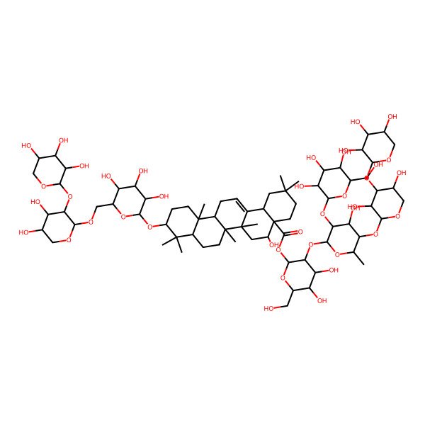 2D Structure of [(2S,3R,4S,5S,6R)-3-[(2S,3R,4R,5R,6S)-5-[(2S,3R,4S,5R)-3,5-dihydroxy-4-[(2S,3R,4S,5R)-3,4,5-trihydroxyoxan-2-yl]oxyoxan-2-yl]oxy-4-hydroxy-6-methyl-3-[(2S,3R,4S,5R,6R)-3,4,5-trihydroxy-6-(hydroxymethyl)oxan-2-yl]oxyoxan-2-yl]oxy-4,5-dihydroxy-6-(hydroxymethyl)oxan-2-yl] (4aR,5R,6aR,6aS,6bR,8aR,10S,12aR,14bS)-10-[(2R,3R,4S,5S,6R)-6-[[(2S,3R,4S,5S)-4,5-dihydroxy-3-[(2S,3R,4S,5R)-3,4,5-trihydroxyoxan-2-yl]oxyoxan-2-yl]oxymethyl]-3,4,5-trihydroxyoxan-2-yl]oxy-5-hydroxy-2,2,6a,6b,9,9,12a-heptamethyl-1,3,4,5,6,6a,7,8,8a,10,11,12,13,14b-tetradecahydropicene-4a-carboxylate