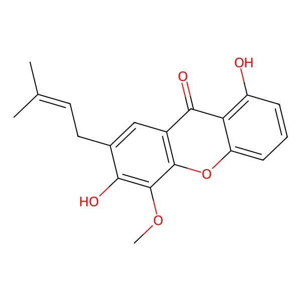 2D Structure of 1,6-Dihydroxy-5-methoxy-7-(3-methylbut-2-enyl)xanthen-9-one