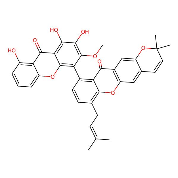 2D Structure of 2,2-Dimethyl-7-(3-methylbut-2-enyl)-10-(1,2,8-trihydroxy-3-methoxy-9-oxoxanthen-4-yl)pyrano[2,3-b]xanthen-11-one