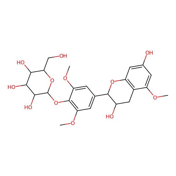 2D Structure of (2S,3R,4S,5S,6R)-2-[4-[(2R,3S)-3,7-dihydroxy-5-methoxy-3,4-dihydro-2H-chromen-2-yl]-2,6-dimethoxyphenoxy]-6-(hydroxymethyl)oxane-3,4,5-triol