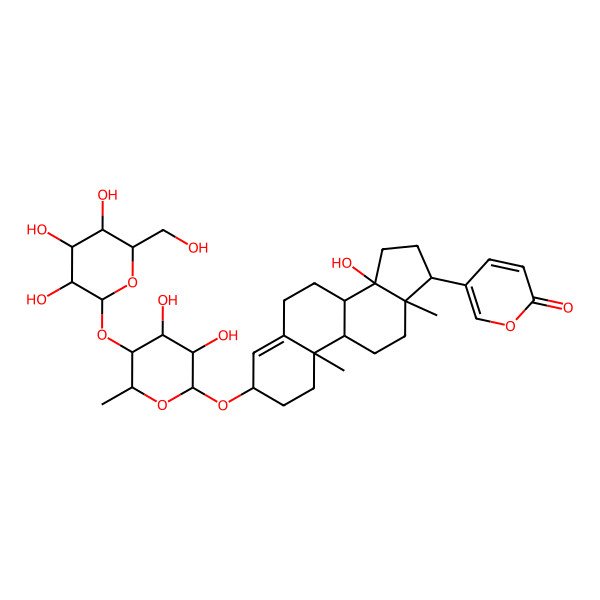 2D Structure of 5-[(3S,8R,9S,10R,13R,14S,17R)-3-[(2R,4R,5R)-3,4-dihydroxy-6-methyl-5-[(2S,4S,5S)-3,4,5-trihydroxy-6-(hydroxymethyl)oxan-2-yl]oxyoxan-2-yl]oxy-14-hydroxy-10,13-dimethyl-1,2,3,6,7,8,9,11,12,15,16,17-dodecahydrocyclopenta[a]phenanthren-17-yl]pyran-2-one