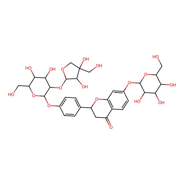 2D Structure of (2S)-2-[4-[(2S,3R,4S,5S,6R)-3-[(2S,3R,4R)-3,4-dihydroxy-4-(hydroxymethyl)oxolan-2-yl]oxy-4,5-dihydroxy-6-(hydroxymethyl)oxan-2-yl]oxyphenyl]-7-[(2S,3R,4S,5S,6R)-3,4,5-trihydroxy-6-(hydroxymethyl)oxan-2-yl]oxy-2,3-dihydrochromen-4-one