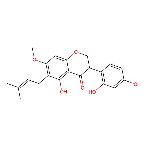 2D Structure of 3-(2,4-Dihydroxy-phenyl)-5-hydroxy-7-methoxy-6-(3-methyl-but-2-enyl)-1-benzopyran-4-one