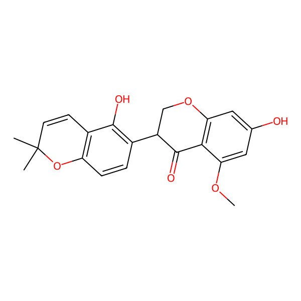 2D Structure of 7-Hydroxy-3-(5-hydroxy-2,2-dimethylchromen-6-yl)-5-methoxy-2,3-dihydrochromen-4-one