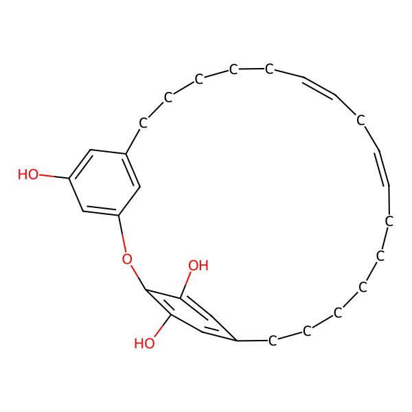 2D Structure of (13Z,16E)-2-oxatricyclo[22.2.2.13,7]nonacosa-1(26),3(29),4,6,13,16,24,27-octaene-5,26,27-triol
