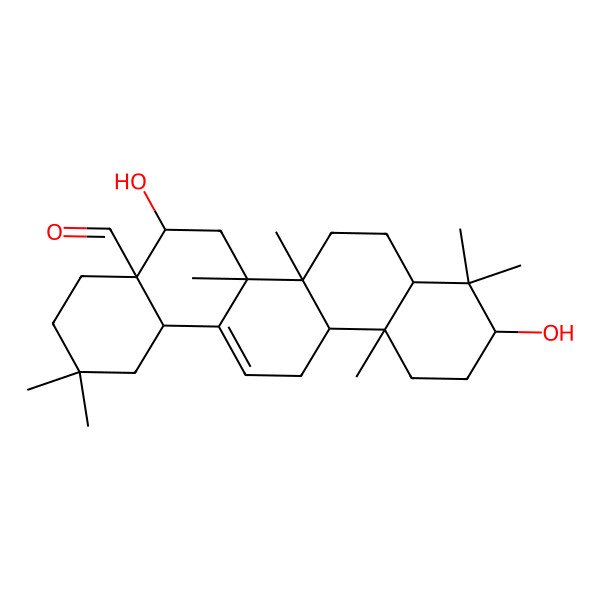 2D Structure of (4aR,5S,6aR,6aS,6bR,8aR,10S,12aR,14bS)-5,10-dihydroxy-2,2,6a,6b,9,9,12a-heptamethyl-1,3,4,5,6,6a,7,8,8a,10,11,12,13,14b-tetradecahydropicene-4a-carbaldehyde 2D Structure of (4aR,5S,6aR,6aS,6bR,8aR,10S,12aR,14bS)-5,10-dihydroxy-2,2,6a,6b,9,9,12a-heptamethyl-1,3,4,5,6,6a,7,8,8a,10,11,12,13,14b-tetradecahydropicene-4a-carbaldehyde