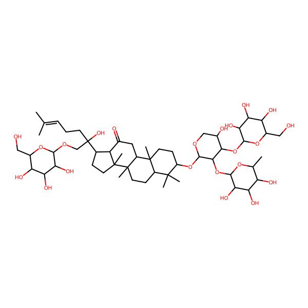 2D Structure of (3S,5R,8R,9R,10R,13R,14R,17S)-17-[(2S)-2-hydroxy-6-methyl-1-[(2S,3R,4S,5S,6R)-3,4,5-trihydroxy-6-(hydroxymethyl)oxan-2-yl]oxyhept-5-en-2-yl]-3-[(2S,3R,4S,5R)-5-hydroxy-4-[(2S,3R,4S,5S,6R)-3,4,5-trihydroxy-6-(hydroxymethyl)oxan-2-yl]oxy-3-[(2S,3R,4R,5R,6S)-3,4,5-trihydroxy-6-methyloxan-2-yl]oxyoxan-2-yl]oxy-4,4,8,10,14-pentamethyl-1,2,3,5,6,7,9,11,13,15,16,17-dodecahydrocyclopenta[a]phenanthren-12-one