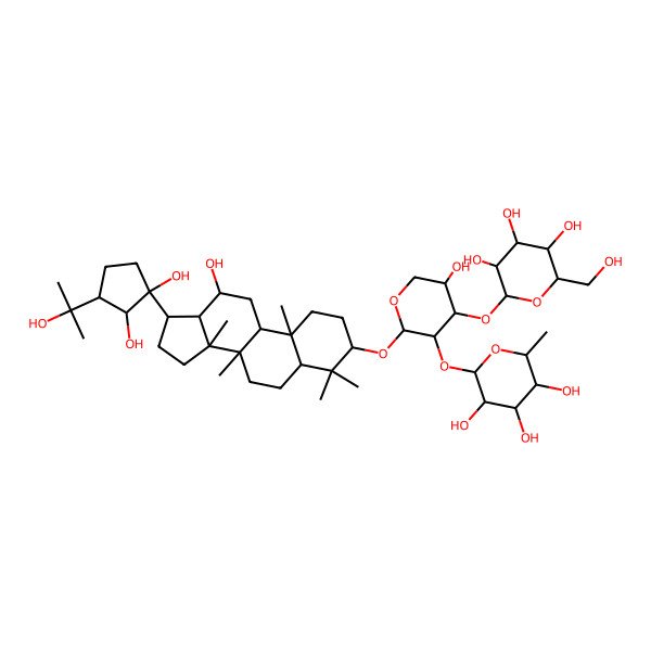 2D Structure of (2S,3R,4R,5R,6S)-2-[(2S,3R,4S,5S)-2-[[(3S,5R,8R,9R,10R,12R,13R,14R,17S)-17-[(1S,2S,3R)-1,2-dihydroxy-3-(2-hydroxypropan-2-yl)cyclopentyl]-12-hydroxy-4,4,8,10,14-pentamethyl-2,3,5,6,7,9,11,12,13,15,16,17-dodecahydro-1H-cyclopenta[a]phenanthren-3-yl]oxy]-5-hydroxy-4-[(2S,3R,4S,5S,6R)-3,4,5-trihydroxy-6-(hydroxymethyl)oxan-2-yl]oxyoxan-3-yl]oxy-6-methyloxane-3,4,5-triol