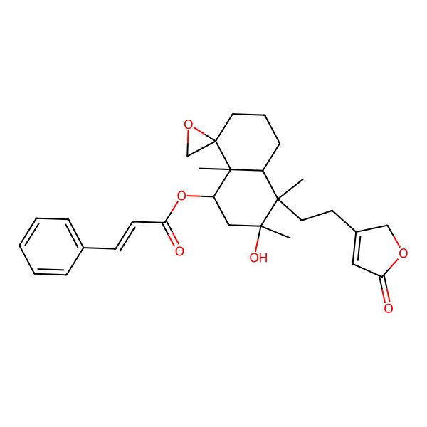 2D Structure of [(1S,3S,4R,4aR,8R,8aS)-3-hydroxy-3,4,8a-trimethyl-4-[2-(5-oxo-2H-furan-3-yl)ethyl]spiro[1,2,4a,5,6,7-hexahydronaphthalene-8,2'-oxirane]-1-yl] (E)-3-phenylprop-2-enoate