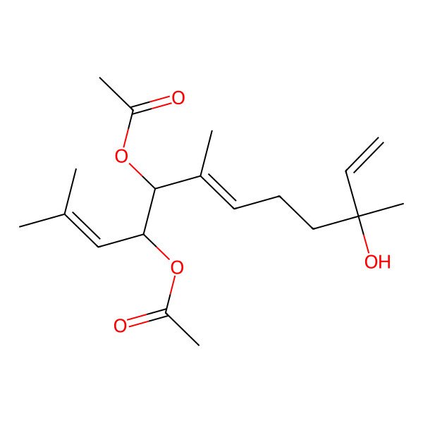 2D Structure of [(4R,5R,6E,10S)-5-acetyloxy-10-hydroxy-2,6,10-trimethyldodeca-2,6,11-trien-4-yl] acetate