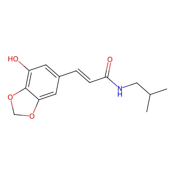 2D Structure of (E)-3-(7-hydroxy-1,3-benzodioxol-5-yl)-N-(2-methylpropyl)prop-2-enamide