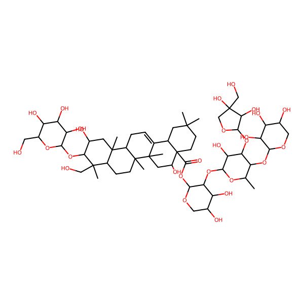 2D Structure of [(2S,3R,4S,5S)-3-[(2S,3R,4S,5S,6S)-4-[(2S,3R,4R)-3,4-dihydroxy-4-(hydroxymethyl)oxolan-2-yl]oxy-3-hydroxy-6-methyl-5-[(2S,3R,4S,5R)-3,4,5-trihydroxyoxan-2-yl]oxyoxan-2-yl]oxy-4,5-dihydroxyoxan-2-yl] (4aR,5R,6aR,6aS,6bR,8aR,9R,10R,11S,12aR,14bS)-5,11-dihydroxy-9-(hydroxymethyl)-2,2,6a,6b,9,12a-hexamethyl-10-[(2R,3R,4S,5S,6R)-3,4,5-trihydroxy-6-(hydroxymethyl)oxan-2-yl]oxy-1,3,4,5,6,6a,7,8,8a,10,11,12,13,14b-tetradecahydropicene-4a-carboxylate