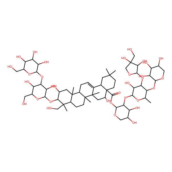 2D Structure of [(2S,3R,4S,5S)-3-[(2S,3R,4S,5S,6S)-4-[(2S,3R,4R)-3,4-dihydroxy-4-(hydroxymethyl)oxolan-2-yl]oxy-3-hydroxy-6-methyl-5-[(2S,3R,4S,5R)-3,4,5-trihydroxyoxan-2-yl]oxyoxan-2-yl]oxy-4,5-dihydroxyoxan-2-yl] (4aR,5R,6aR,6aS,6bR,8aR,9R,10R,11S,12aR,14bS)-10-[(2R,3R,4S,5R,6R)-3,5-dihydroxy-6-(hydroxymethyl)-4-[(2S,3R,4S,5S,6R)-3,4,5-trihydroxy-6-(hydroxymethyl)oxan-2-yl]oxyoxan-2-yl]oxy-5,11-dihydroxy-9-(hydroxymethyl)-2,2,6a,6b,9,12a-hexamethyl-1,3,4,5,6,6a,7,8,8a,10,11,12,13,14b-tetradecahydropicene-4a-carboxylate