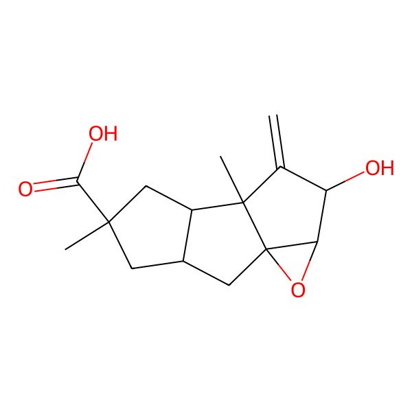 2D Structure of (1aR,2R,3aR,3bR,5S,6aR,7aS)-Decahydro-2-hydroxy-3a,5-dimethyl-3-methylenecyclopenta(4,5)pentaleno(1,6a-b)oxirene-5-carboxylic acid
