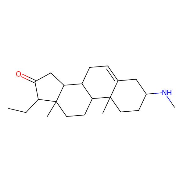 2D Structure of (3R,8S,9S,10R,13S,14S,17R)-17-ethyl-10,13-dimethyl-3-(methylamino)-1,2,3,4,7,8,9,11,12,14,15,17-dodecahydrocyclopenta[a]phenanthren-16-one