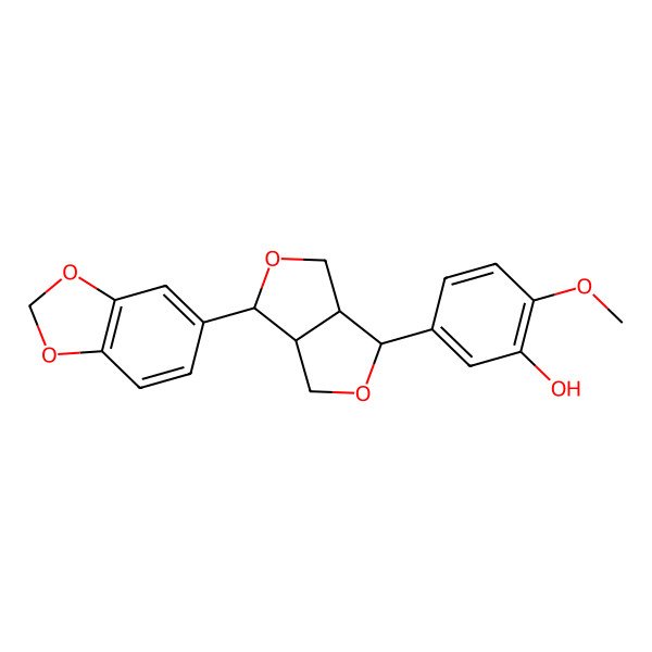 2D Structure of 5-[(3R,3aS,6S,6aS)-6-(1,3-benzodioxol-5-yl)-1,3,3a,4,6,6a-hexahydrofuro[3,4-c]furan-3-yl]-2-methoxyphenol
