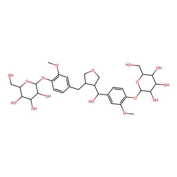 2D Structure of (2S,3R,4S,5S,6R)-2-[4-[[4-[hydroxy-[3-methoxy-4-[(2S,3R,4S,5S,6R)-3,4,5-trihydroxy-6-(hydroxymethyl)oxan-2-yl]oxyphenyl]methyl]oxolan-3-yl]methyl]-2-methoxyphenoxy]-6-(hydroxymethyl)oxane-3,4,5-triol