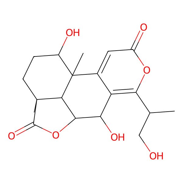 2D Structure of 8,15-Dihydroxy-6-(1-hydroxypropan-2-yl)-1,12-dimethyl-5,10-dioxatetracyclo[7.6.1.02,7.012,16]hexadeca-2,6-diene-4,11-dione