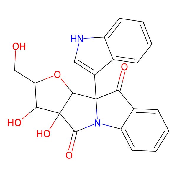 2D Structure of (9R,10R,12S,13S,14S)-13,14-dihydroxy-12-(hydroxymethyl)-9-(1H-indol-3-yl)-11-oxa-1-azatetracyclo[7.6.0.02,7.010,14]pentadeca-2,4,6-triene-8,15-dione