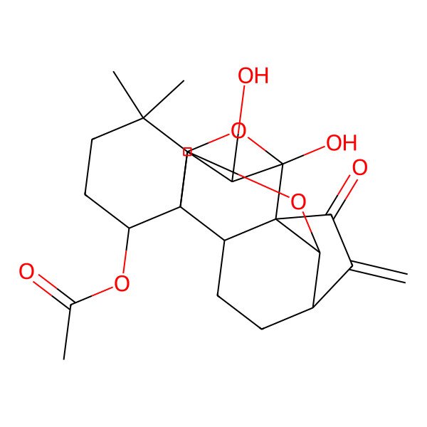 2D Structure of [(1R,2S,5S,8R,9S,11S,13S,14S,15R,19S)-13,14-dihydroxy-16,16-dimethyl-6-methylidene-7-oxo-10,12-dioxahexacyclo[9.8.0.01,15.02,8.05,9.08,13]nonadecan-19-yl] acetate