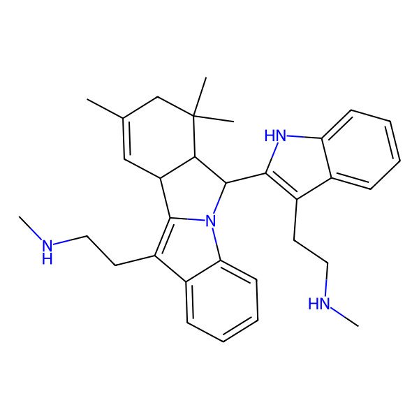 2D Structure of 2-[2-[(6R,6aS,10aS)-7,7,9-trimethyl-11-[2-(methylamino)ethyl]-6,6a,8,10a-tetrahydroisoindolo[2,1-a]indol-6-yl]-1H-indol-3-yl]-N-methylethanamine