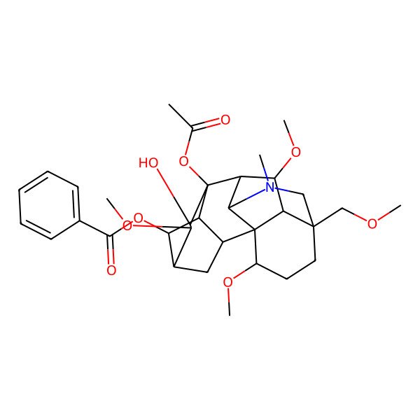 2D Structure of [(1S,2R,3R,4S,5S,6R,7S,8R,9R,10R,13S,16S,17R,18R)-8-acetyloxy-7-hydroxy-6,16,18-trimethoxy-13-(methoxymethyl)-11-methyl-11-azahexacyclo[7.7.2.12,5.01,10.03,8.013,17]nonadecan-4-yl] benzoate