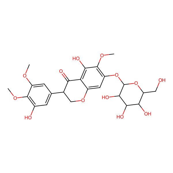 2D Structure of 5-hydroxy-3-(3-hydroxy-4,5-dimethoxyphenyl)-6-methoxy-7-[(2S,3R,4S,5S,6R)-3,4,5-trihydroxy-6-(hydroxymethyl)oxan-2-yl]oxy-2,3-dihydrochromen-4-one