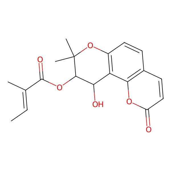 2D Structure of [(9S,10S)-10-hydroxy-8,8-dimethyl-2-oxo-9,10-dihydropyrano[2,3-f]chromen-9-yl] (Z)-2-methylbut-2-enoate