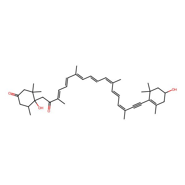 2D Structure of (4R,5R)-4-hydroxy-4-[(3E,5E,7E,9E,11E,13E,15E)-18-[(4R)-4-hydroxy-2,6,6-trimethylcyclohexen-1-yl]-3,7,12,16-tetramethyl-2-oxooctadeca-3,5,7,9,11,13,15-heptaen-17-ynyl]-3,3,5-trimethylcyclohexan-1-one