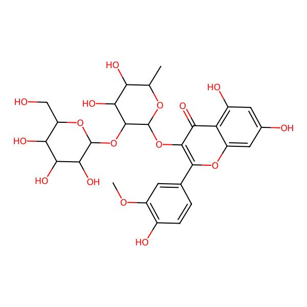 2D Structure of Isorhamnetin 3-O-beta-D-glucopyranosyl-(1-2)-alpha-L-rhamnopyranoside