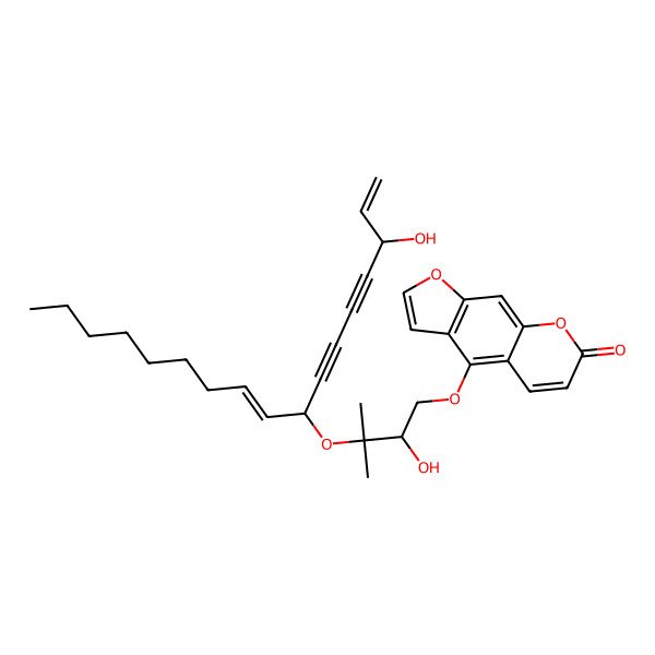 2D Structure of 4-[2-hydroxy-3-[(9Z)-3-hydroxyheptadeca-1,9-dien-4,6-diyn-8-yl]oxy-3-methylbutoxy]furo[3,2-g]chromen-7-one