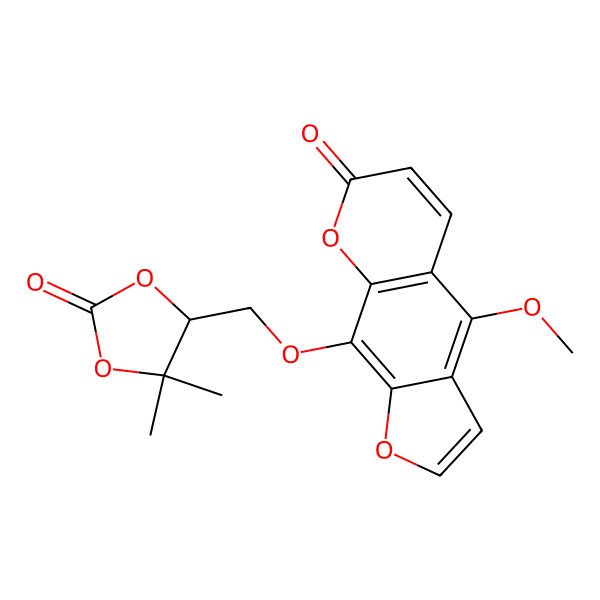 2D Structure of 9-[[(4R)-5,5-dimethyl-2-oxo-1,3-dioxolan-4-yl]methoxy]-4-methoxyfuro[3,2-g]chromen-7-one