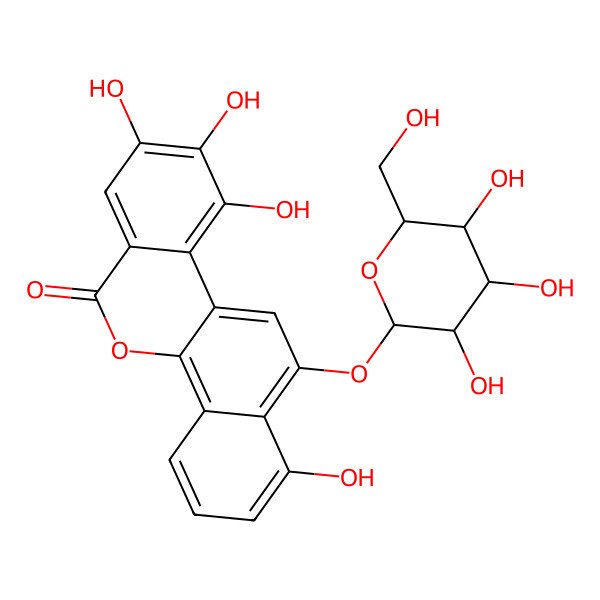 2D Structure of 1,8,9,10-tetrahydroxy-12-[(2S,3R,4S,5S,6R)-3,4,5-trihydroxy-6-(hydroxymethyl)oxan-2-yl]oxynaphtho[1,2-c]isochromen-6-one
