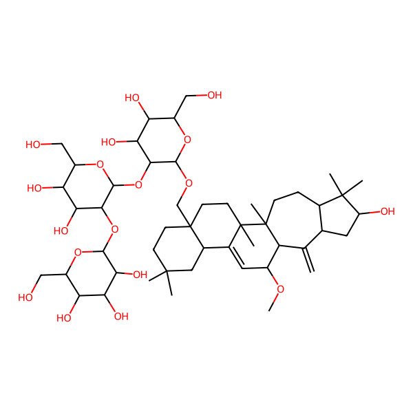 2D Structure of (2S,3R,4S,5S,6R)-2-[(2S,3R,4S,5S,6R)-2-[(2R,3R,4S,5S,6R)-4,5-dihydroxy-2-[[(1S,2R,5R,7S,9S,11R,12R,15S,20S)-7-hydroxy-12-methoxy-1,2,6,6,17,17-hexamethyl-10-methylidene-20-pentacyclo[12.8.0.02,11.05,9.015,20]docos-13-enyl]methoxy]-6-(hydroxymethyl)oxan-3-yl]oxy-4,5-dihydroxy-6-(hydroxymethyl)oxan-3-yl]oxy-6-(hydroxymethyl)oxane-3,4,5-triol