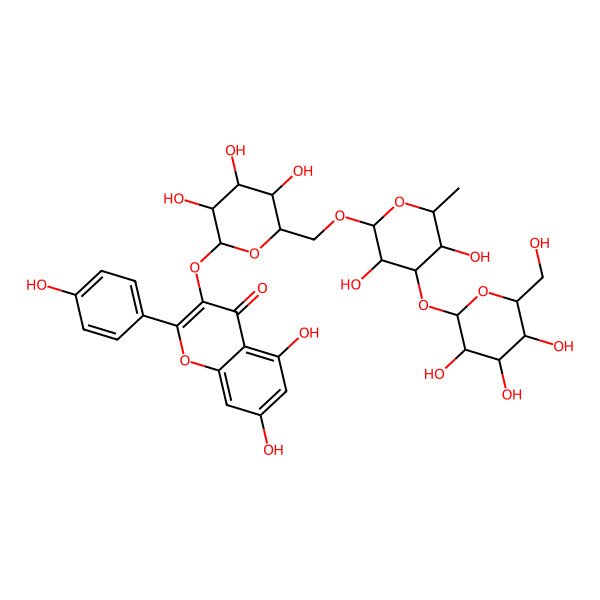 2D Structure of Kaempferol 3-[glucosyl-(1->3)-rhamnosyl-(1->6)-galactoside]
