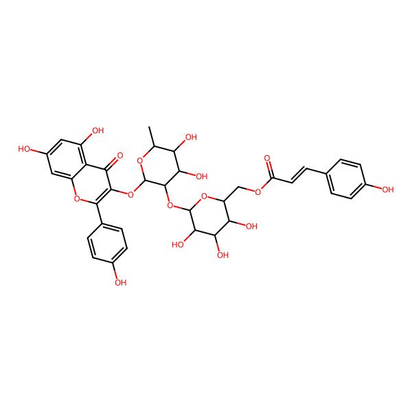 2D Structure of Kaempferol-3-O-(6'''-trans-p-coumaroyl-2''-glucosyl)rhamnoside