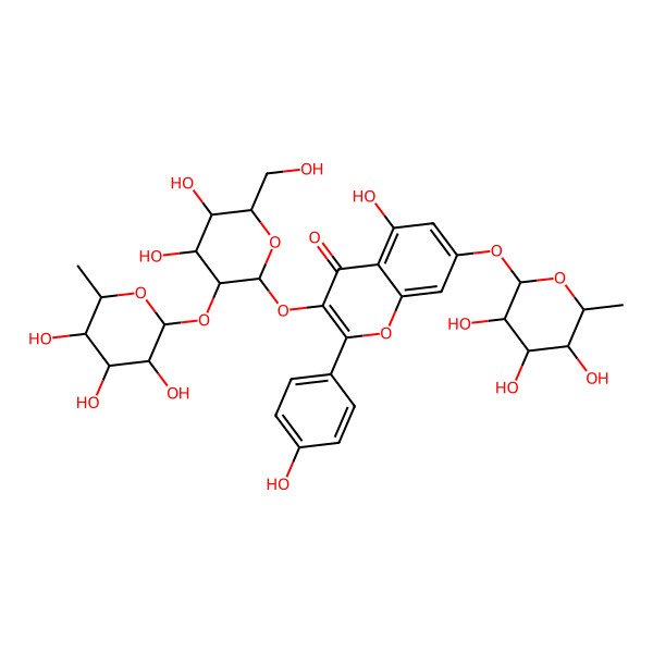 2D Structure of kaempferol 3-O-[alpha-L-rhamnopyranosyl(1->2)-beta-D-galactopyranosyl]-7-O-alpha-L-rhamnopyranoside