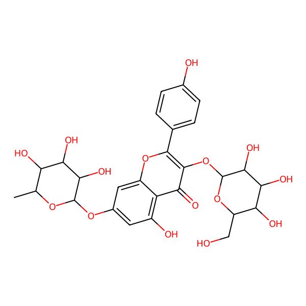 2D Structure of kaempferol 3-O-beta-D-glucopyranosyl-7-O-alpha-L-rhamnopyranoside 2D Structure of kaempferol 3-O-beta-D-glucopyranosyl-7-O-alpha-L-rhamnopyranoside