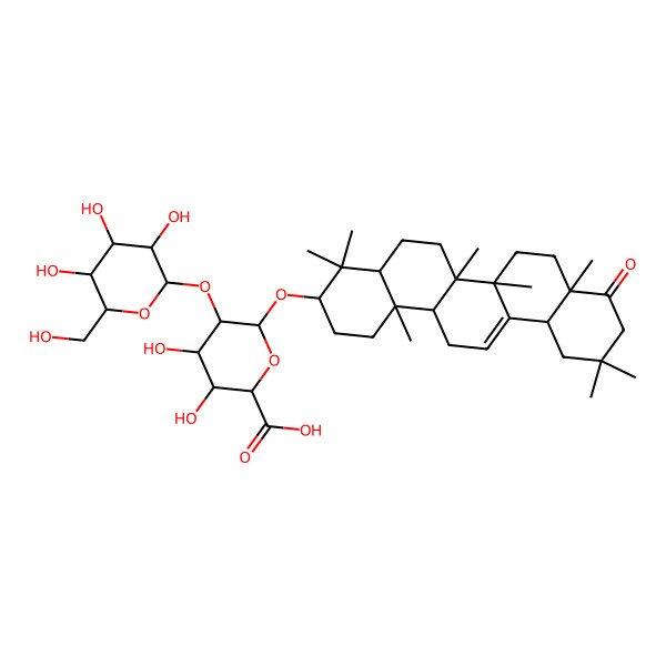 2D Structure of (2S,3S,4S,5R,6R)-6-[[(3S,4aR,6aR,6bS,8aR,12aS,14aR,14bR)-4,4,6a,6b,8a,11,11,14b-octamethyl-9-oxo-2,3,4a,5,6,7,8,10,12,12a,14,14a-dodecahydro-1H-picen-3-yl]oxy]-3,4-dihydroxy-5-[(2S,3R,4S,5R,6R)-3,4,5-trihydroxy-6-(hydroxymethyl)oxan-2-yl]oxyoxane-2-carboxylic acid