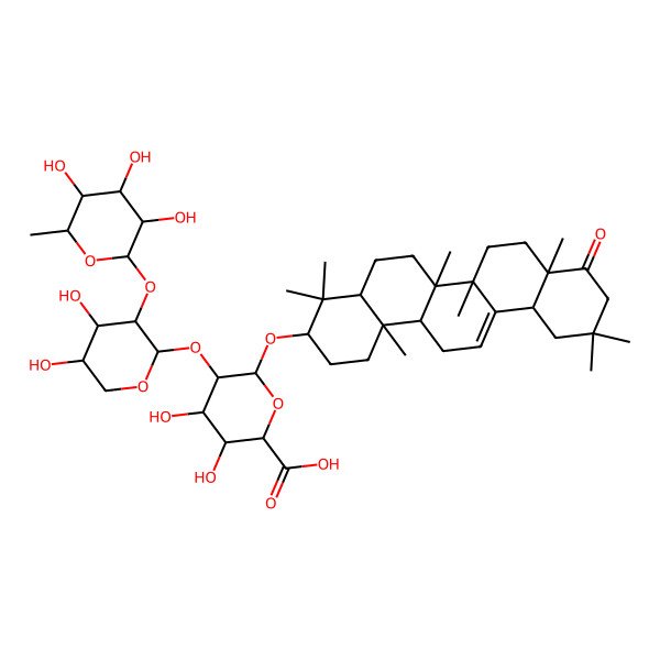 2D Structure of (2S,3S,4S,5R,6R)-6-[[(3S,4aR,6aR,6bS,8aR,12aS,14aR,14bR)-4,4,6a,6b,8a,11,11,14b-octamethyl-9-oxo-2,3,4a,5,6,7,8,10,12,12a,14,14a-dodecahydro-1H-picen-3-yl]oxy]-5-[(2S,3R,4S,5R)-4,5-dihydroxy-3-[(2S,3R,4R,5R,6S)-3,4,5-trihydroxy-6-methyloxan-2-yl]oxyoxan-2-yl]oxy-3,4-dihydroxyoxane-2-carboxylic acid
