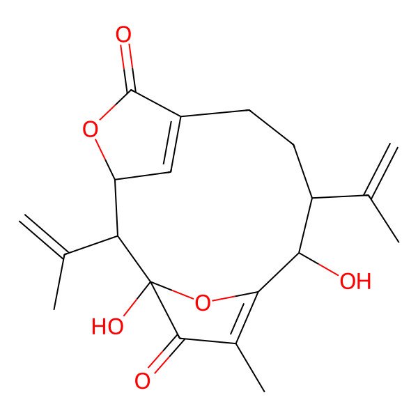 2D Structure of (1S,2R,3R,9S,10S)-1,10-dihydroxy-12-methyl-2,9-bis(prop-1-en-2-yl)-4,14-dioxatricyclo[9.2.1.13,6]pentadeca-6(15),11-diene-5,13-dione